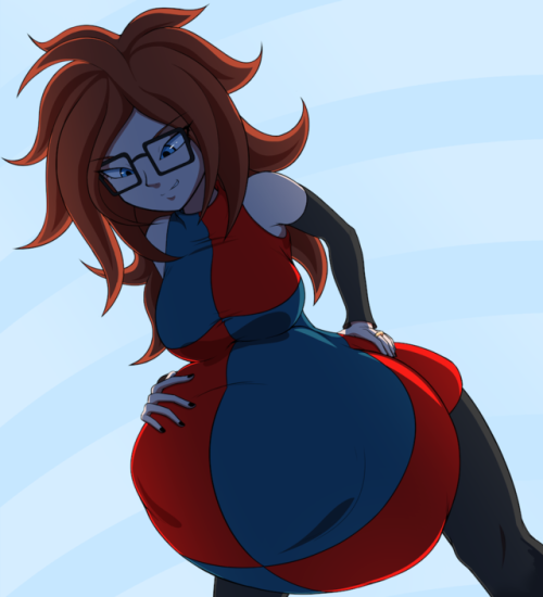   Android 21 relishes in the feeling of her prey struggling in her belly.            