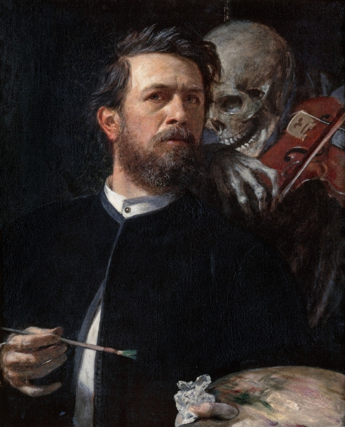 mysteriousartcentury:Arnold Böcklin (1827-1901), Self-Portrait with Death Playing the Fiddle, 1872, 