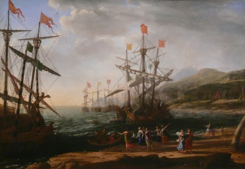 artist-lorrain: Marine with the Trojans Burning their Boats, 1642, Claude LorrainMedium: oil,canvas
