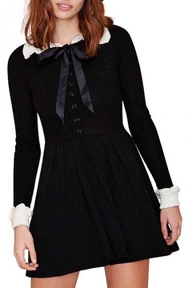 factorme69:Cat PrintStar PrintBat PrintNightmare SweaterLace DressShort Sleeve DressContrast