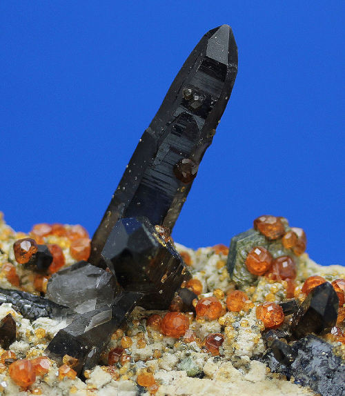 Spessartine Garnets and Smoky Quartz - Tongbei, China