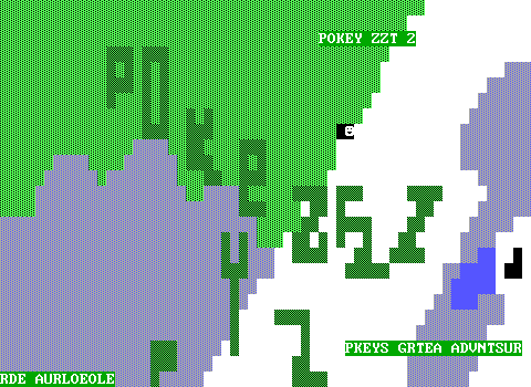 Source
“The Pokey Anthology” by Knightt (2000)
[POKEY2.ZZT] - “Title screen”
Play This World Online