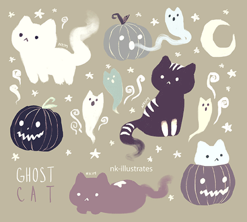 nkim-doodles: Witch Cat, Ghost Cat, and CAT-O-LANTERN!  I posted these in my other blog for Hal