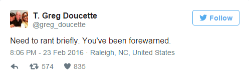 blackmattersus:    T. Greg Doucette is a criminal defense lawyer in North Carolina who also writes a legal blog. And he’s got some things to say:   In a 43-part tweetstorm on Tuesday, Doucette recounted a recent experience defending a 17-year-old black