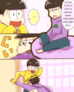 tissueboxdajo:   ~Matsus cleaned after recycling!~ Source: [  リサイクルでキレイ松！  | くるみ(Pixiv ID: 491649)]      +ﾟ☆ﾟ+｡ This comic has been cleaned by @iannsme  +ﾟ☆ﾟ+｡ Thank you!!      Artist permission 👌 **REPOST