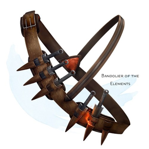 the-griffons-saddlebag:  !Bandolier of the ElementsWondrous item, rare (requires attunement)___This 