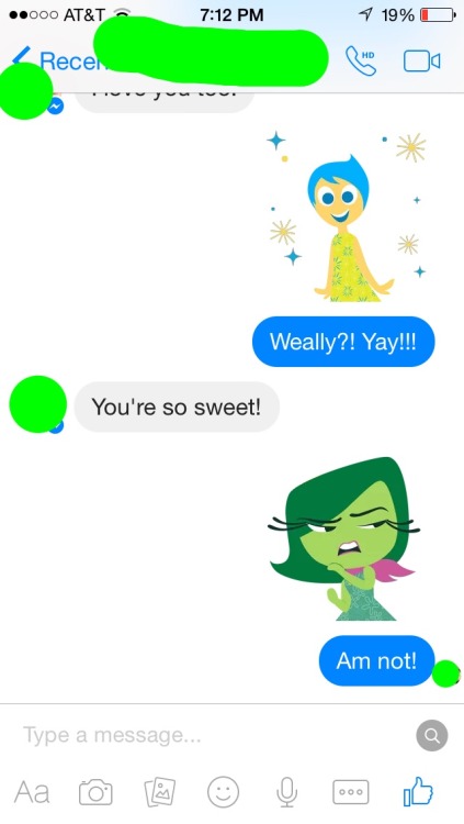 Look! Facebook has “Inside Out” stickers! I love sending them to daddykins.