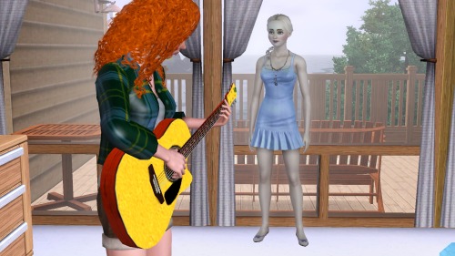 The Sims: Elsida Edition day 2.First thing Merida does in the morning is whip out the guitar. Elsa d