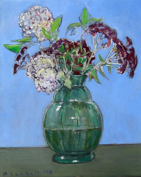 Hydrangeas and Sedum  -  Joseph Plaskett, 1998.Canadian, 1920-2014Oil on canvas ,  