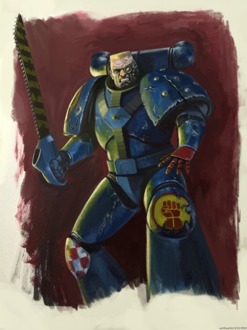 Rogue Trader era Crimson Fistpainted over picture of a painting I did in my sketchbook.