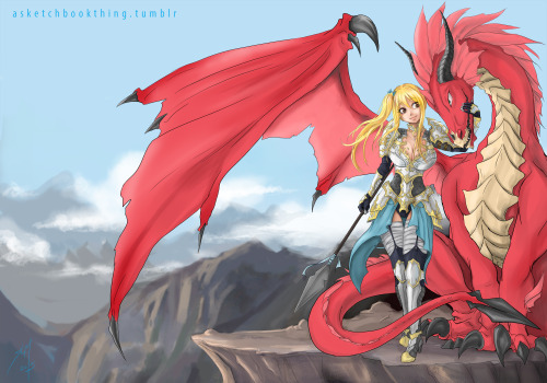 asketchbookthing:  Knight rider Lucy and Dragon form Natsu in a Dragon Riders AU where all the dragon slayers are dragon shape shifters that get human riding partners. Why? Cuz I can.  I have a version of Levy and Gajeel partly done that I should finish
