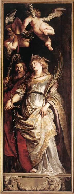 baroque-art-appreciation:Raising of the Cross - Sts Eligius and Catherine, 1610, Peter Paul RubensSi