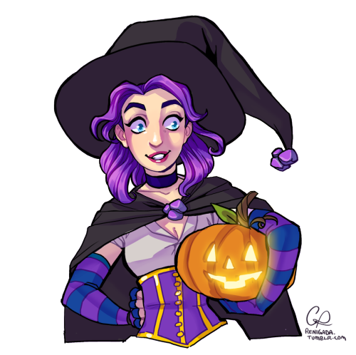 renigada:  I’ve been playing too much Stardew Valley. Here’s one of the characters you can romance in the game, Abigail. She likes pumpkins and amethysts, so I incorporated those into a witch outfit because…I’m excited or fall. lol Character belongs