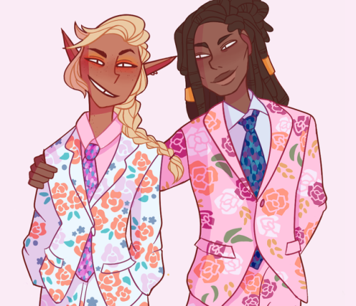 zonerloners:terezis:walk walk fashion baby[ID: a cartoony illustration of Taako and Kravitz wearing 