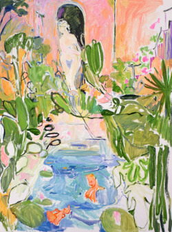 svrrealist:  LILLIA FRANTIN(b. New York City, NY 1944) &ldquo;Tropical garden with pool&rdquo;40 x 30in, oil 