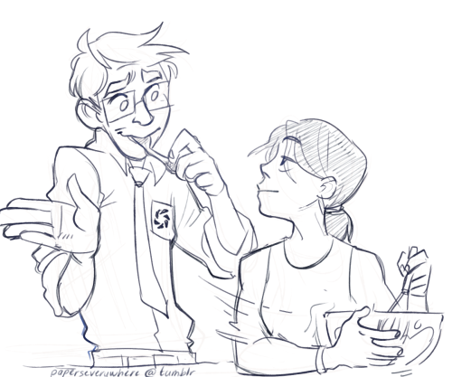 paperseverywhere: Simple sketch commission for pencels. Chell and Wheatley make a cake but Wheatley 