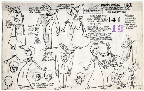 Tex Avery model sheets featuring the Wolf, Droopy, George & Junior.