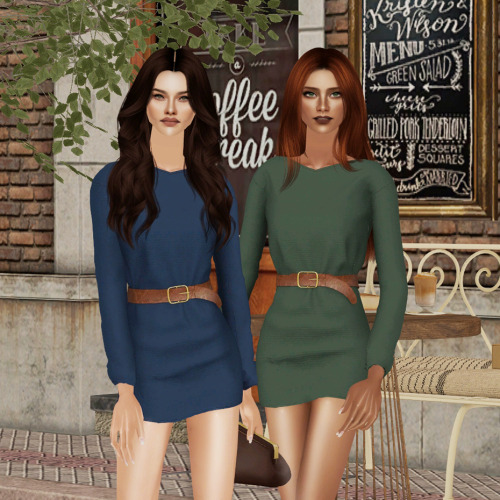  Belted V-Neck Dress to TS2! Original meshes&textures by @backtrack-cc and you can find them her