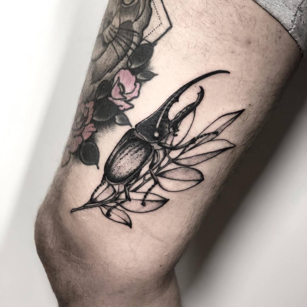 A soul to bare on Tumblr: Hercules beetle on Cris - For appointments ✉️  asoultobaretattoo@gmail.com - #darkartists #blackworkers #blackartists  #nyctattoo...