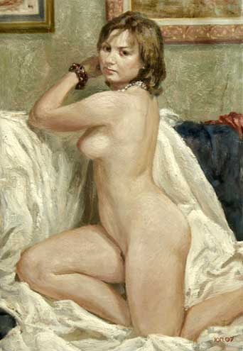 artbeautypaintings:  Nude on white - Yuri Pancirev 