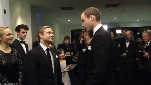 bakerstreetbabes:reichenfeels:valiantwolf:Martin Freeman and Prince William at the London Hobbit Pre