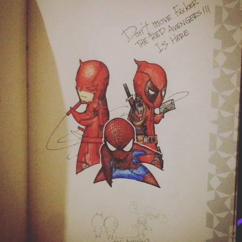 三更半夜～ #teamred #daredevil #spiderman #deadpool #marvel #redavengers?