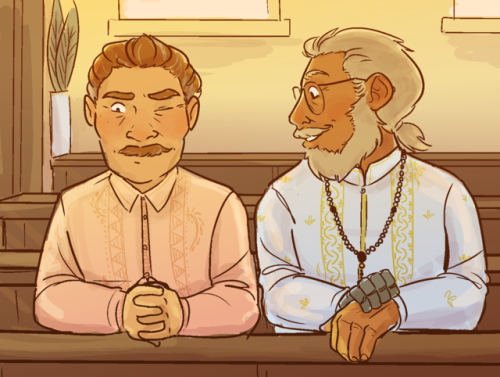 soledadcatalina:[ID: Davenport and Merle sitting on a pew of a church. Davenport is a light skinned 