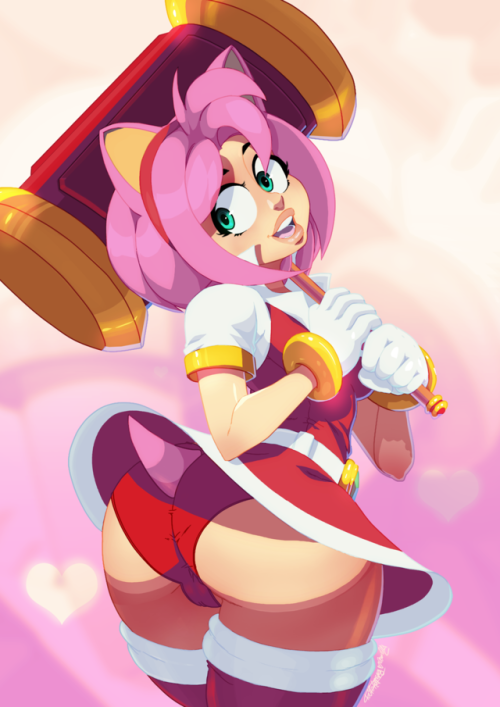 tovio-rogers:  sega theme this month on patreon. starting with amy rose from sonic the hedghog~   Amy, queen of the panty flash~ ;9