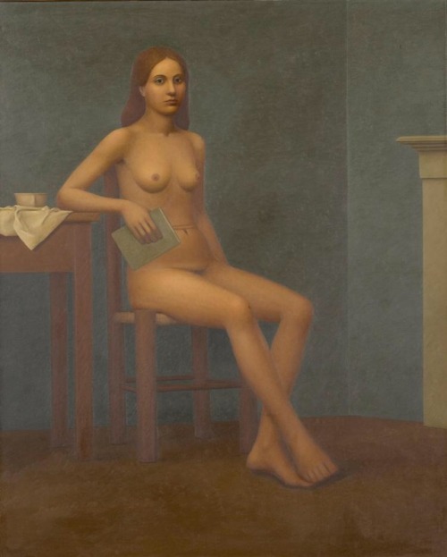 terminusantequem:William H. Bailey (American, b.1930), Seated Female Nude with a Book, c.1970. Oil o