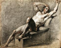 Reclining male Nude with Hand Resting on