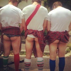 Flashing men in kilts