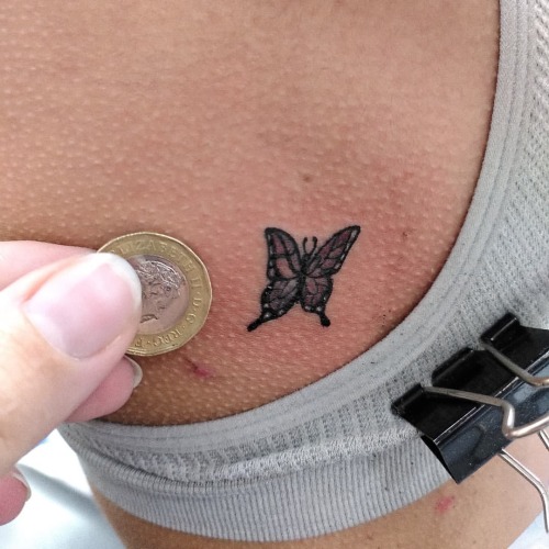 Another tiny one! A little butterfly with a hidden initial. #butterfly #butterflytattoo #blackandgre