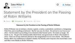 aliasvaughn:  Beautiful statement from President Obama on Robin Williams. 