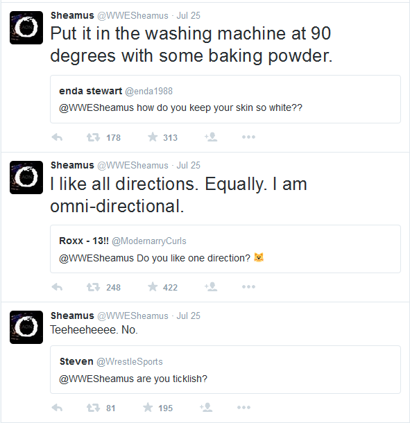 laochxfella-archive: Sheamus and his Q&amp;A tweets on July 25, 2015