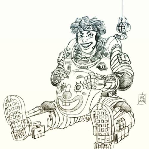 Clown Mech Pilot WIP 2. Sketch done. I’m thinking of adding her mech to the drawing… #w