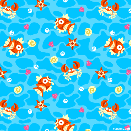 versiris:~Bubble Beach~Seamless pattern featuring splash-savvy sea pokemonHere’s the single tile (okay for personal use 