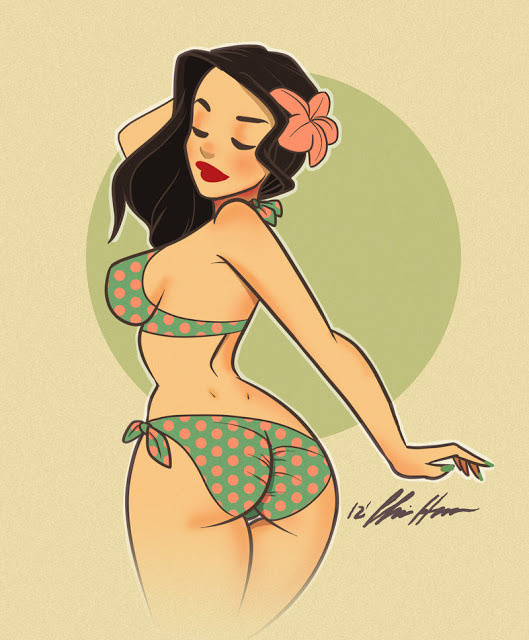 Sexy cartoon pin up girl drawing