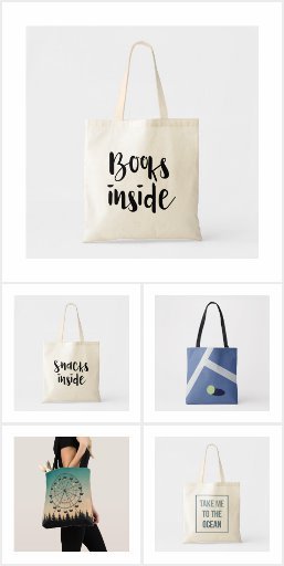 A collection of simple and durable tote bags. Perfect for everyday use – shopping, school etc. Available on Zazzle.