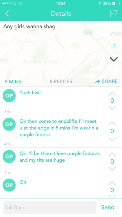 weedstoner:memewhore:Some people aren’t yet aware of YikYak’s new OP badge.i love purple fedoras and