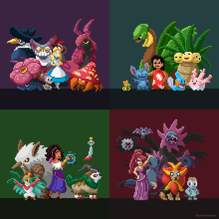 pixelartus:  Disney Princesses as Pokemon Trainers Pixel Artist: Bruno Moraes Source: bbrunomoraes.deviantart.com