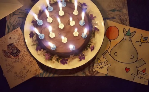 The love is real. ‍‍ - #birthday #spoiltrotten #cake #candles #watercolor #hippopotamus #fam