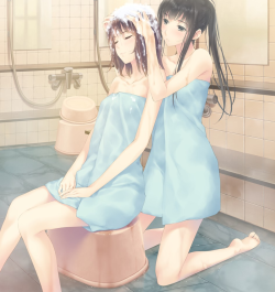 Sugina Miki, High Resolution, Game Cg, 2Girls, Bath Stool, Black Hair, Blush, Brown