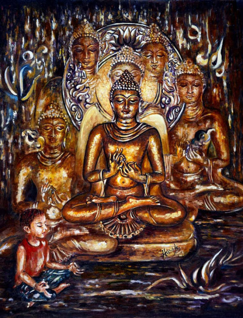 Buddha Reflections by Harsh MalikOil on Canvas16" x 20" For sale now on MezcMarket.com