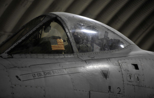 titanium-rain: An A-10 Thunderbolt II sits in a hangar prior to launching for the first sortie of Beverly Midnight 14-02 at Osan Air Base, Republic of Korea, Feb. 10, 2014. Exercises like BM 14-02 test Airmen on their ability to operate and accomplish