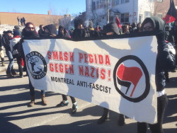 antifainternational:  March 29, 2015: Hundreds of Montréal antifa make sure that Pegida Québec are too terrified to show up at their debut hate-march.  Details here.  