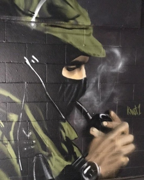 Mural of Subcomandante Marcos of the EZLN, painted by @notonebuttoo in Brisbane, Qld.