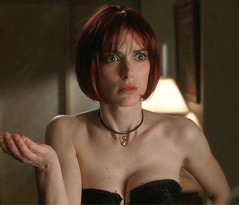 celebrity-cleavage:Winona Ryder admiring herself Well you would, wouldn’t you?