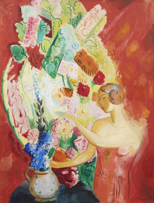 By the big bouquet of flowers  -   Isaac Grunewald , 1917Swedish, 1889-1946Oil on canvas, 170 x 130.