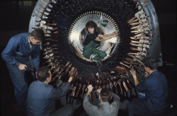 natgeofound:  A female worker helps insulate wires on a large generator in Czechoslovakia, February 1968.Photograph by James P. Blair, National Geographic