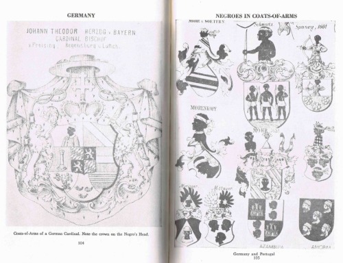 Various coats of arms of European families, some noble, featuring Moors.  